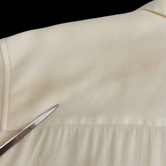 Vintage Cherokee Waikiki Wear Men's L Tan Rayon Camp Shirt Guitar Embroidery - Picture 9 of 13